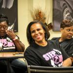 Sis. Sandra always smiling as she sits through teaching before the 2016 Conference.